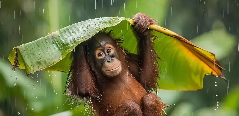 monkey holding a leaf over his head